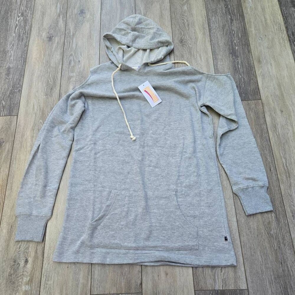 Pennant Sportswear cold shoulder long hooded sweatshirt size large gray pocket